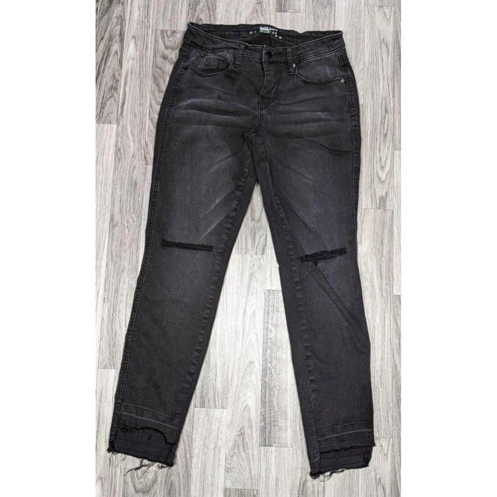 Ruff Hewn Grey Sz 2 Pockets Raw Hem Skinny Distressed Black Denim Jeans